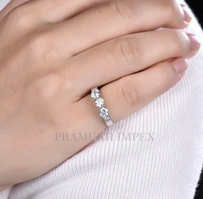Three Stone 14k White Gold Engagement Ring, 0.81TCW Wedding Ring, Anniversary Ring, Forever One, Promise Ring - pramukhimpex