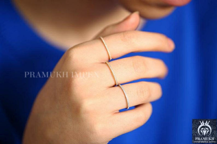 Solid Gold Diamond Wedding Band 1.5mm Half Eternity Thin Dainty Stackable Minimalist Ring for Women Engagement anniversary promise gift - pramukhimpex