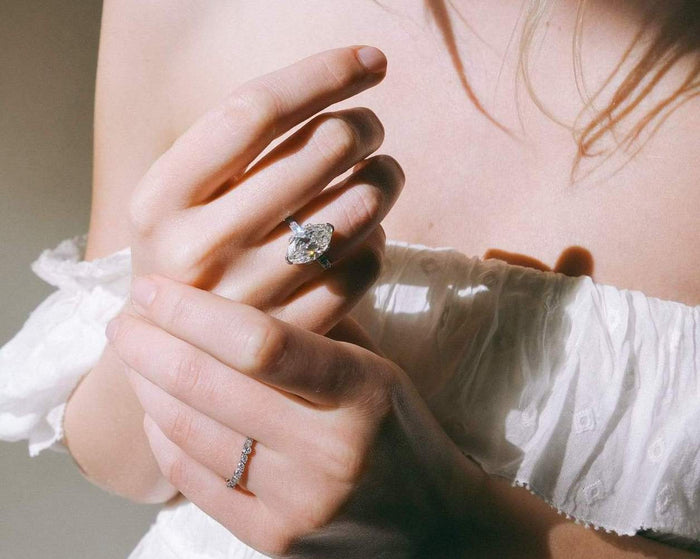 Unique Marquise Shape Moissanite Engagement Ring, 4.07carat Vintage Hidden Halo 14k White Gold Handmade Desing, Anniversary Gift - pramukhimpex