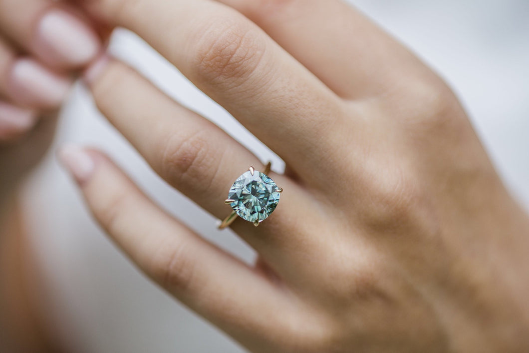 Green Blue Cushion Moissanite Ring Unique Hidden Halo Engagement Ring Gold Wedding Band  anniversary gift  Antique blue moissanite ring - pramukhimpex