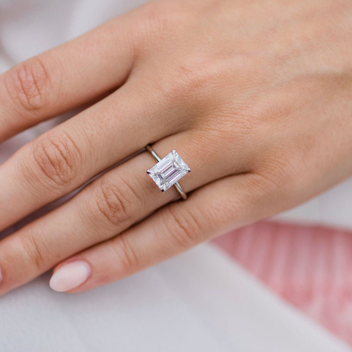 2.00ct Emerald Cut Moissanite unique engagement ring White Gold vintage Cluster ring for women Emerald diamond wedding Anniversary gift - pramukhimpex