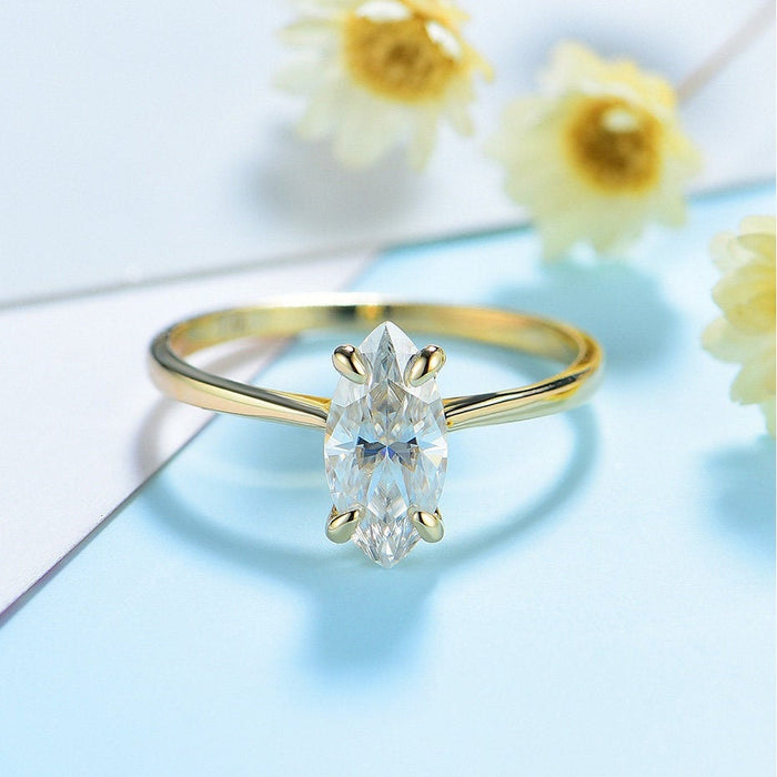 Marquise Moissanite Engagement Ring Yellow Gold unique Vintage engagement ring for women Marquise diamond wedding Anniversary gift 1.00Ct - pramukhimpex