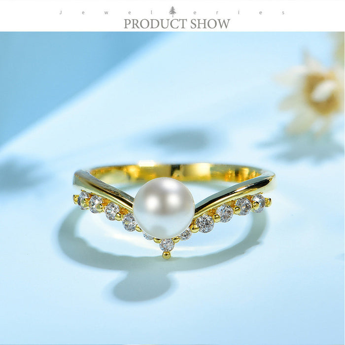 Pearl Unique Moissanite Multi Stone Engagement Ring For Women 10k , 14k , 18k yellow Gold Half Eternity Celtic Wedding Band Anniversary gift - pramukhimpex