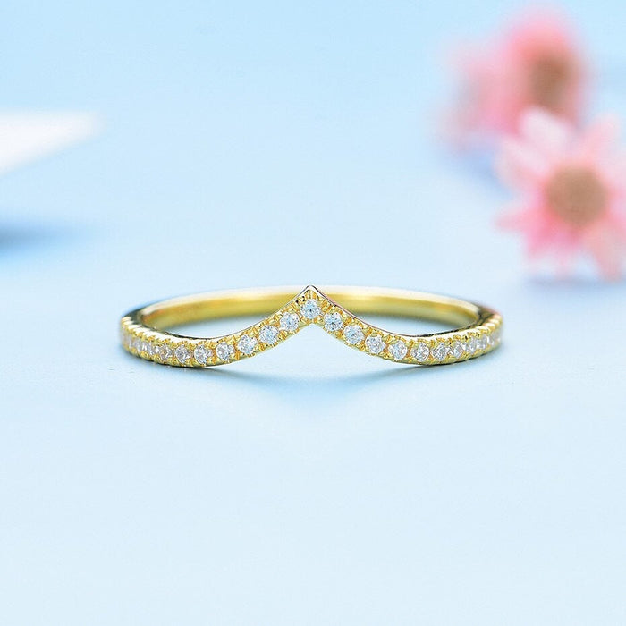 Art Deco Wedding Band Yellow Gold Half Eternity Vintage Unique Engagement Ring Sterling Silver wedding Band For Woman anniversary Gift - pramukhimpex