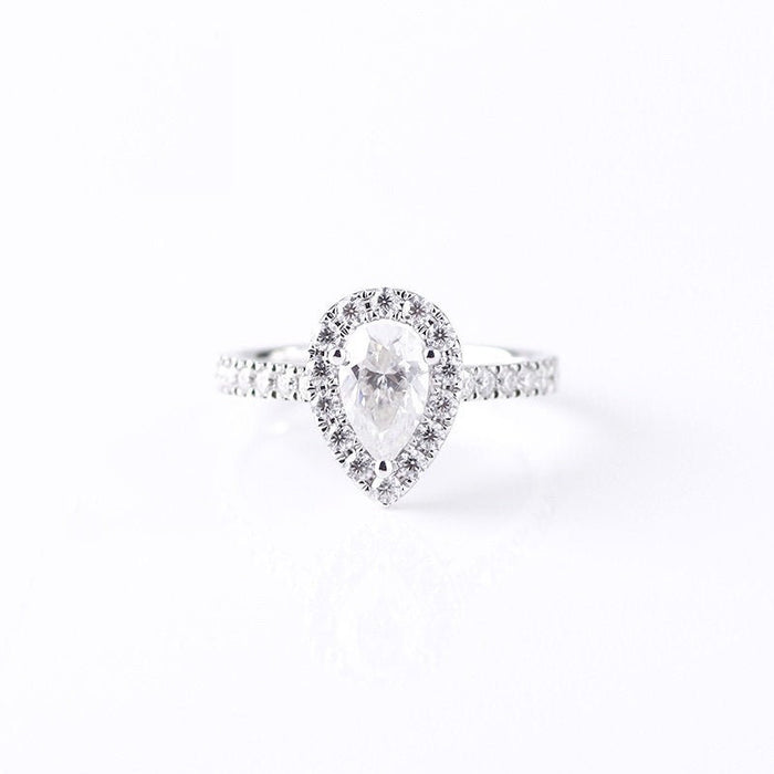 Pear Moissanite Engagement Ring White Gold Halo Unique Engagement Ring For Women Pear Diamond Wedding Ring anniversary Gift - pramukhimpex