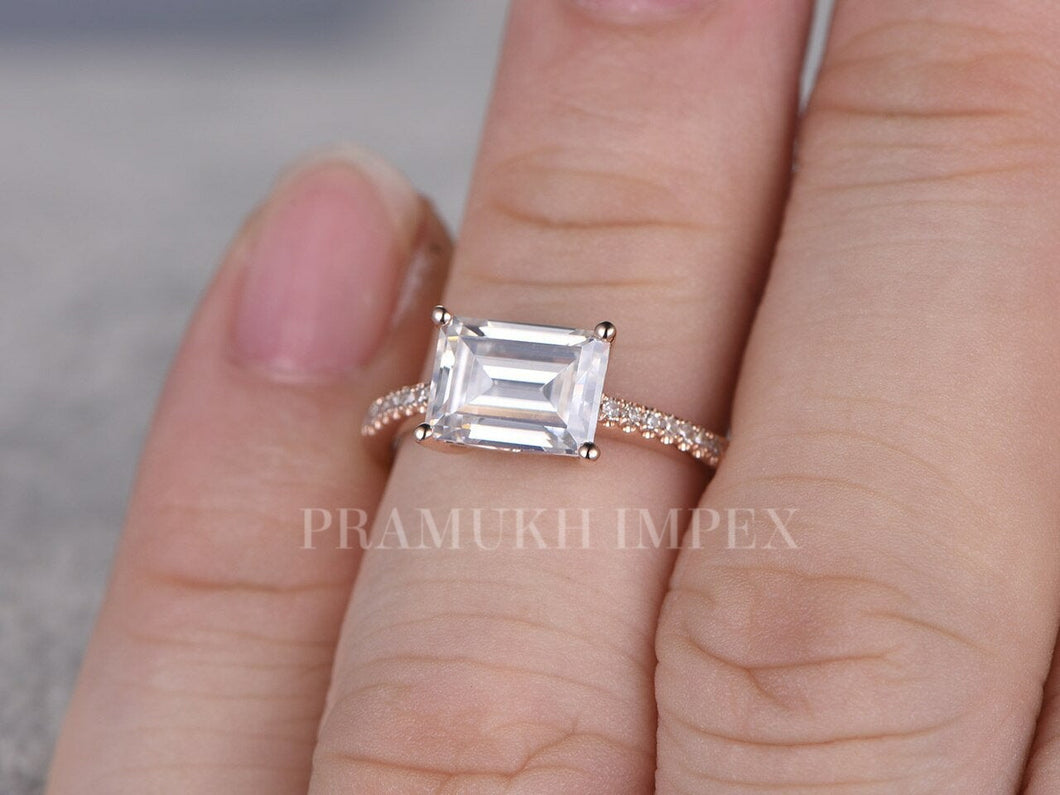 Emerald Moissanite Engagement Ring Rose Gold Solitaire cluster Wedding Ring for women diamond celtic Anniversary Gift For Her - pramukhimpex