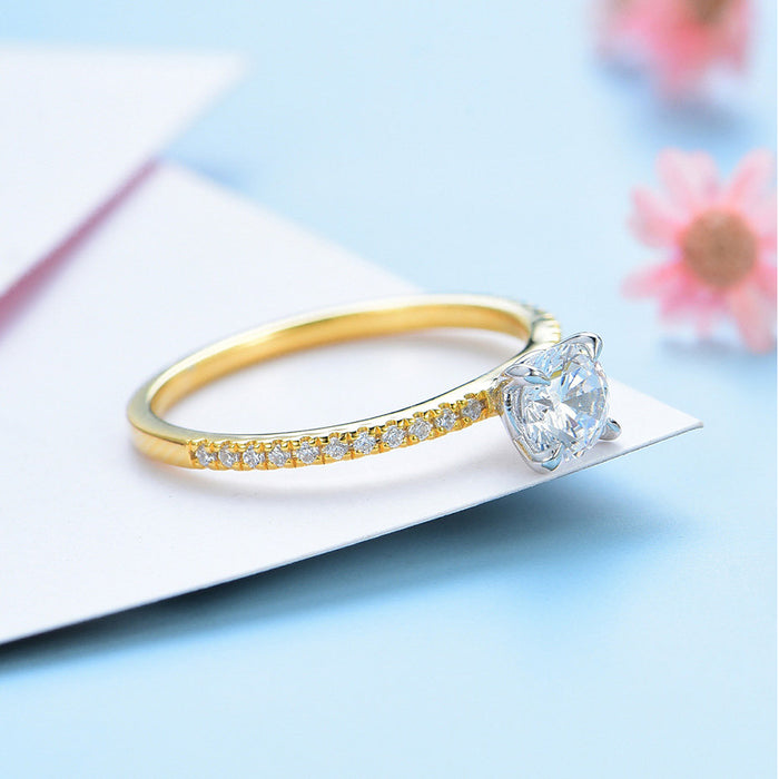 Unique Moissanite Engagement Ring Yellow Gold vintage engagement ring for women Round diamond wedding Anniversary gift For Her - pramukhimpex