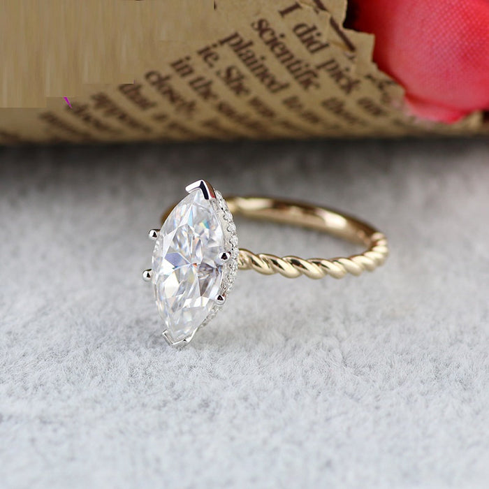 Marquise Moissanite Engagement Ring Yellow Gold Vintage Unique Engagement Ring For Women Wedding Ring anniversary Gift - pramukhimpex
