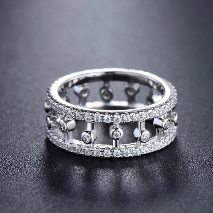 Moissanite Engagement Ring White Gold vintage unique Cluster engagement ring for women Round diamond wedding Anniversary gift - pramukhimpex