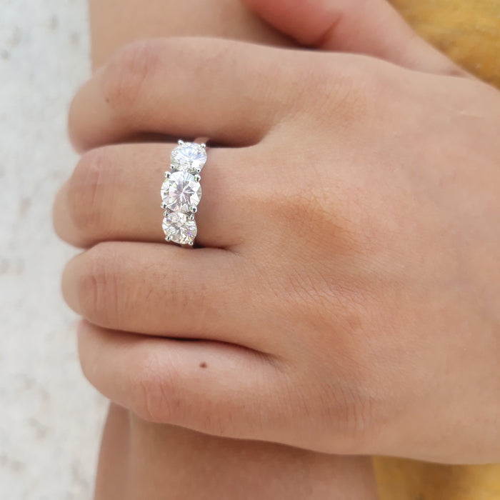Three Stone Moissanite Engagement Ring White Gold Unique Simple Wedding Ring For Anniversary Gift 2.20TDW - pramukhimpex