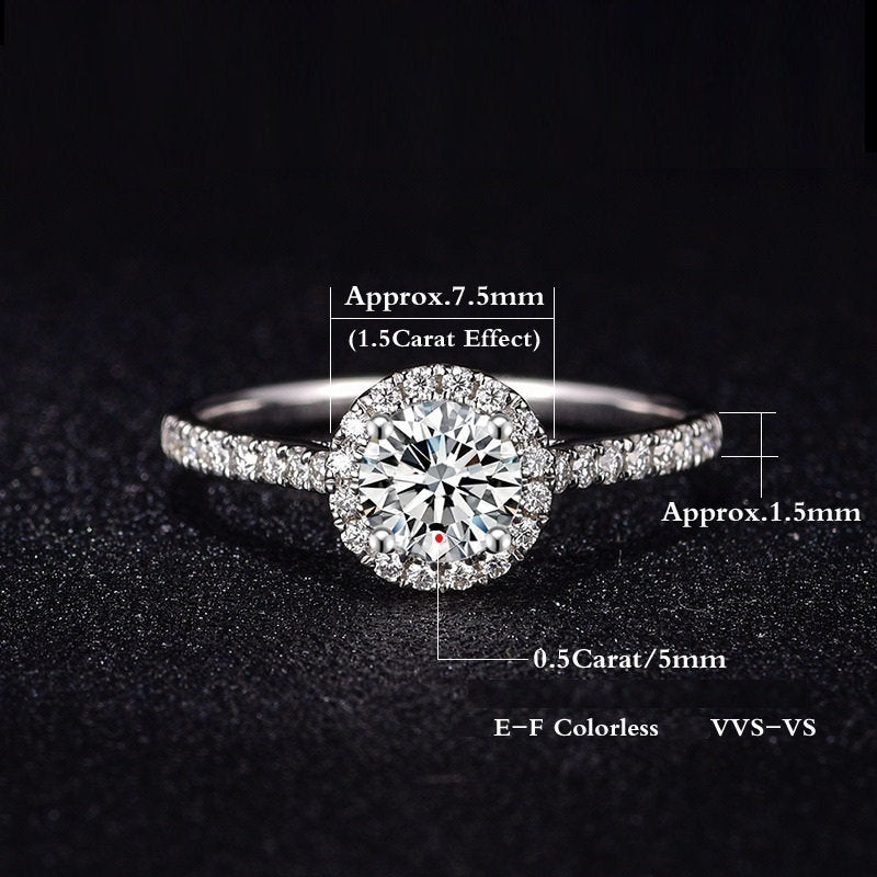 Moissanite engagement ring vintage Unique white gold Round cut diamond Cluster halo engagement ring for women wedding Bridal gift - pramukhimpex