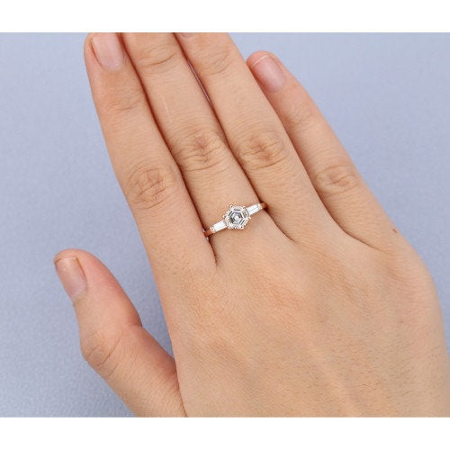 0.85ct Unique Hexagon moissanite engagement ring vintage rose gold ring baguette ring wedding ring Anniversary promise ring Crismistmas - pramukhimpex