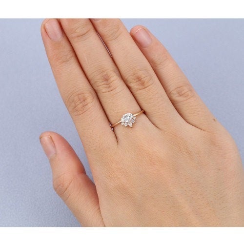 Oval cut Moissanite engagement ring vintage rose gold Unique engagement ring for women Pear round oval shaped Bridal Anniversary gift - pramukhimpex