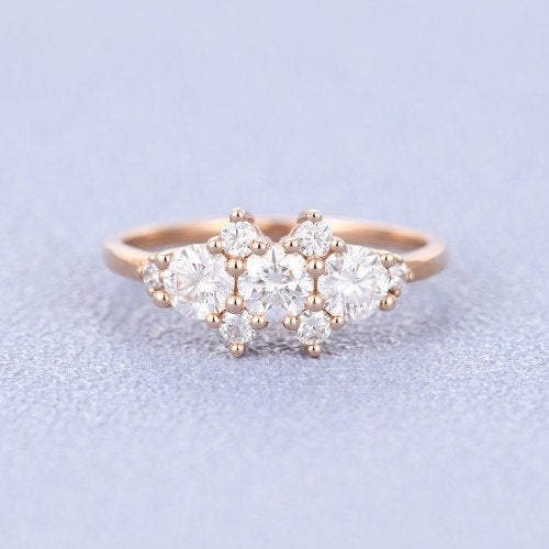 Round Brilliant Vintage Rose Gold Cluster Moissanite Engagement Ring for Women Handmade Unique Diamond Wedding Anniversary Jewellery Gift - pramukhimpex