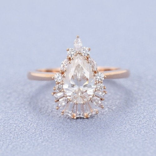 Pear Rose gold vintage ring white diamond unique ring for women's fantasy ring engagement ring for loved one's wedding gift - pramukhimpex