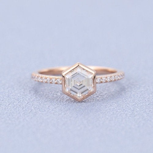 0.72ct Hexagon cut Moissanite Engagement Ring women Gold vintage diamond wedding ring jewelry Promise Anniversary gift for her - pramukhimpex