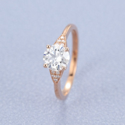 0.9ct Round Cut Rose Gold Man Made Diamond Engagement Ring Wedding Ring Brilliant Cut Diamond Simulants Women Bridal Ring Anniversary Gift - pramukhimpex