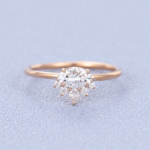 Oval cut Moissanite engagement ring vintage rose gold Unique engagement ring for women Pear round oval shaped Bridal Anniversary gift - pramukhimpex