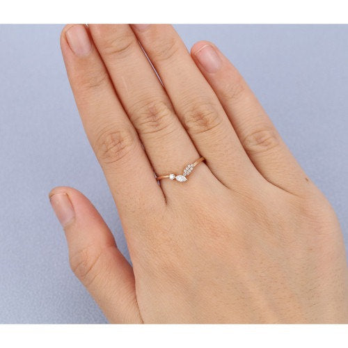 Rose gold vintage Unique Marquise cut Moissanite Curved wedding band ring set Silver Promise Engagement anniversary Surprise gift for women - pramukhimpex