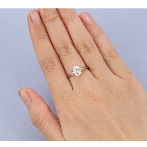 0.90ct Oval Cut colorless moissanite Engagement ring Oval vintage Unique Rose Gold  round diamond ring minimalist for women anniversary ring - pramukhimpex