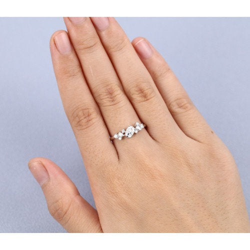 Oval cut White Moissanite engagement white gold vintage Pear shape diamond Cluster engagement ring for women unique Bridal Promise gift - pramukhimpex