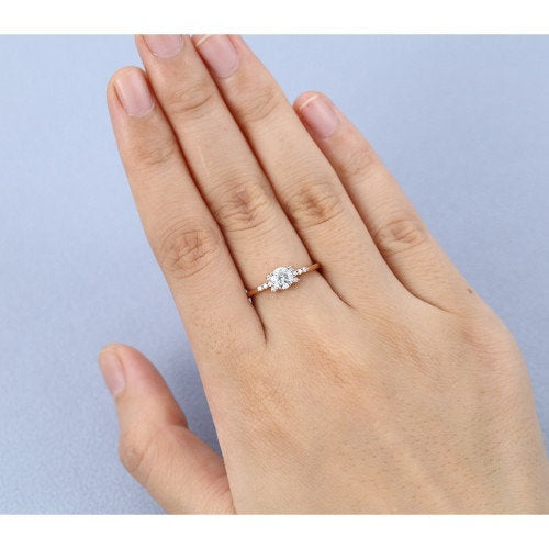 Delicate Moissanite Ring Round Cut Gold Ring Rose Gold Ring Engagement Ring Diamond Ring for Women Gift for Her Anniversary Gift - pramukhimpex