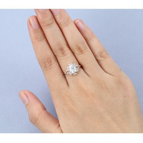 Vintage Diamond engagement ring art deco rose gold wedding ring round cut ring unique antique cluster moissanite ring anniversary ring - pramukhimpex