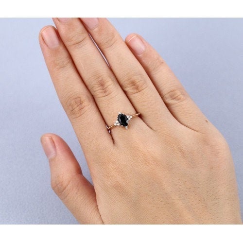 1.25ct oval shaped rose gold moissanite Black Onyx engagement ring for women Unique vintage diamond jewelry Surprise Proposal Promise gift - pramukhimpex