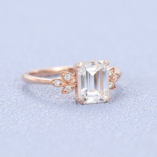 Platinum Solitaire Emerald Moissanite Engagement Ring for women diamond Celtic Cluster Unique Vintage Wedding Anniversary Gold Gift For Her - pramukhimpex