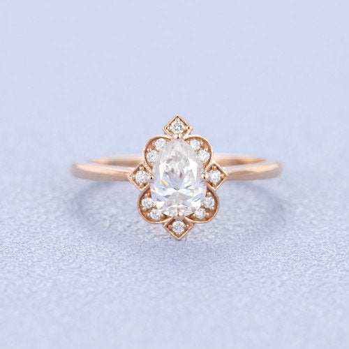 Pear Cut Diamond Rose Gold Vintage Engagement Ring for women Unique Elegant Surprise promise Wedding anniversary Fancy jewellery gift to her - pramukhimpex
