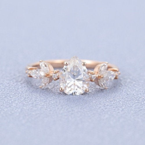 Pear cut marquise rose gold Ring moissanite shape Vintage eternity Unique engagement ring anniversary gift women bridal ring christmas gift - pramukhimpex