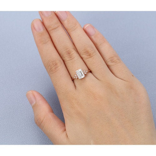 Platinum Solitaire Emerald Moissanite Engagement Ring for women diamond Celtic Cluster Unique Vintage Wedding Anniversary Gold Gift For Her - pramukhimpex