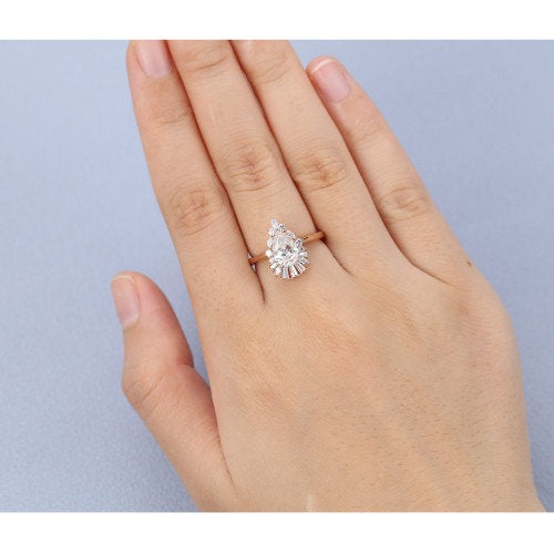 Pear Rose gold vintage ring white diamond unique ring for women's fantasy ring engagement ring for loved one's wedding gift - pramukhimpex
