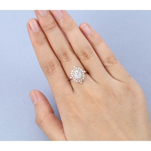 Oval Moissanite Engagement Ring and 14k Rose Gold Diamond Wedding Ring Bridal 5x7mm Forever One Moissanite Ring Vintage Inspired Rings - pramukhimpex