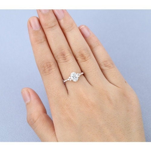 1.35CT Rose Gold Oval Cut Moissanite Round Engagement Ring For Women Wedding Eternity Band Unique Antique Promise Anniversary Gift jewelry - pramukhimpex