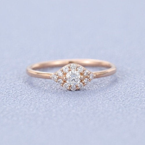 Round cut Diamond Rose Gold Art Deco unique Engagement ring for Women Edwardian Vintage Jewellery wedding Anniversary Surprise promise Gift - pramukhimpex