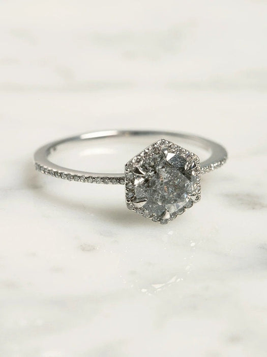 1.06ct Round grey moissanite Brilliant Salt and Pepper Diamond ring moissanite Engagement Rings weeding dainity vintage eternity ring - pramukhimpex