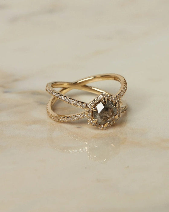 0.67ct hexagon X-style Salt and Pepper Diamond ring moissanite Engagement Rings weeding dainity eternity band promise ring anniversary gift - pramukhimpex