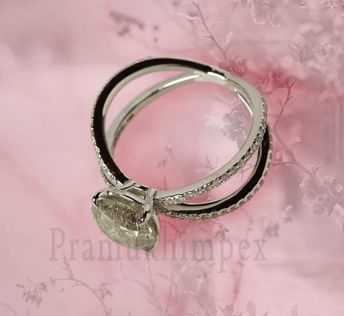 2.30c. Round Salt and Pepper Diamond Moissanite engagement ring 14k gold wedding gift for her eternity vintage Unique simple art deco ring - pramukhimpex