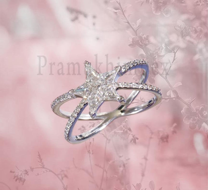 1.30 ctw Star engagement ring 14k white gold diamond wedding gift for her danity vintage simple Moissanite promise ring art deco unique ring - pramukhimpex