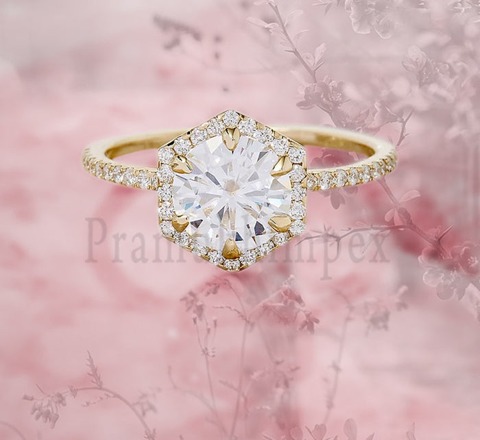 1.2ct Round Moissanite  six prong  14K yellow Gold Unique Engagement ring gifts for women wedding promise ring eternity dainity vintage - pramukhimpex