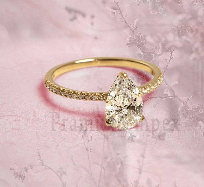 1.3ct Pear Eternity Halo Diamond Rings 14k Yellow Gold Moissanite Engagement Ring promise ring gifts for her anniversary ring vintage - pramukhimpex