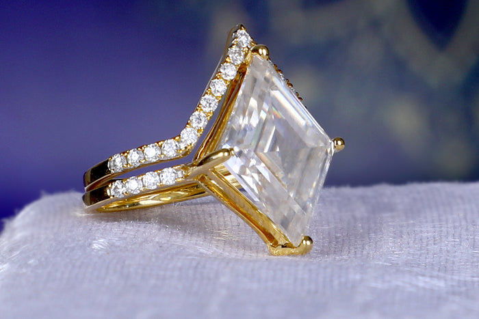 Antique Lozenge Cut Moissanite Engagement Ring Set Yellow Gold Unique Cluster Wedding Ring Set For Women Anniversary Gift Ring unique - pramukhimpex