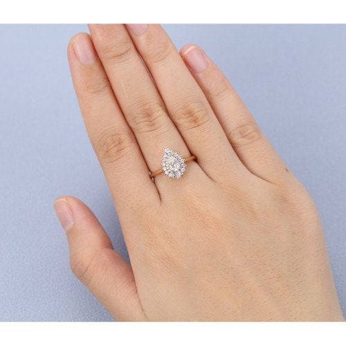Pear Cut Moissanite Vintage Rose Gold Wedding Ring for bridal Women Unique elegant jewellery Promise engagement anniversary gift to her - pramukhimpex