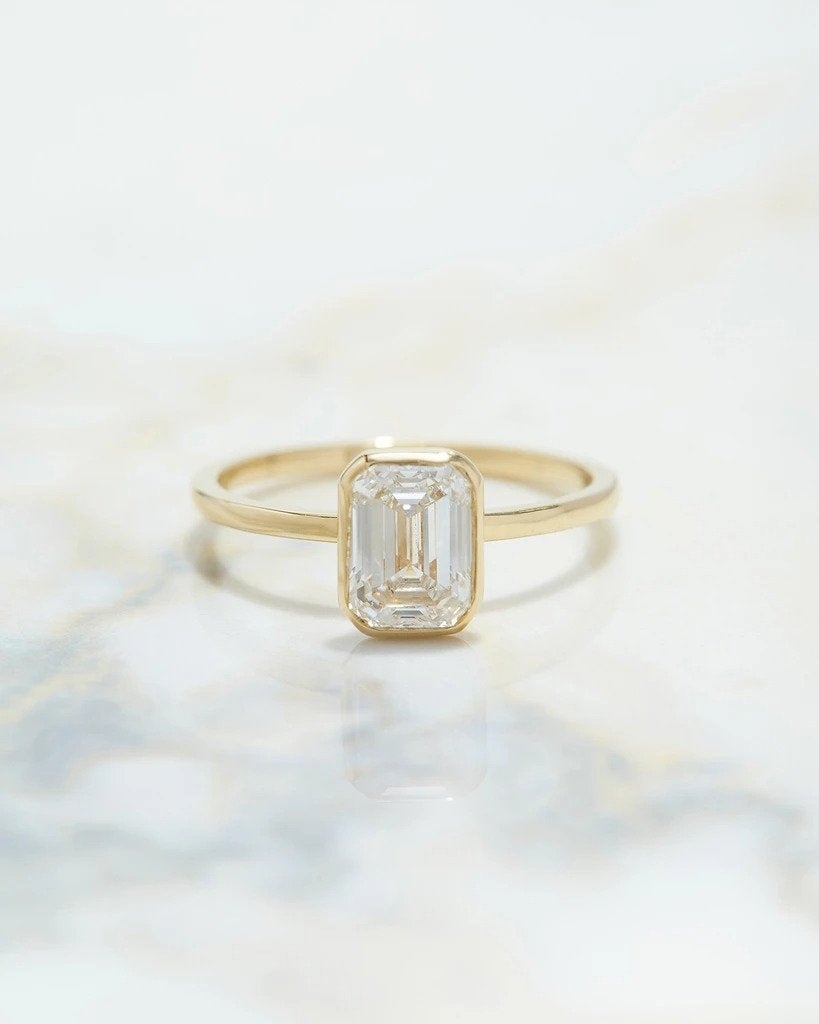 1.30 ct Emerald ring Cut Moissanite 14k Rose Gold art deco Statement engagement ring size 4.75 (US) - pramukhimpex