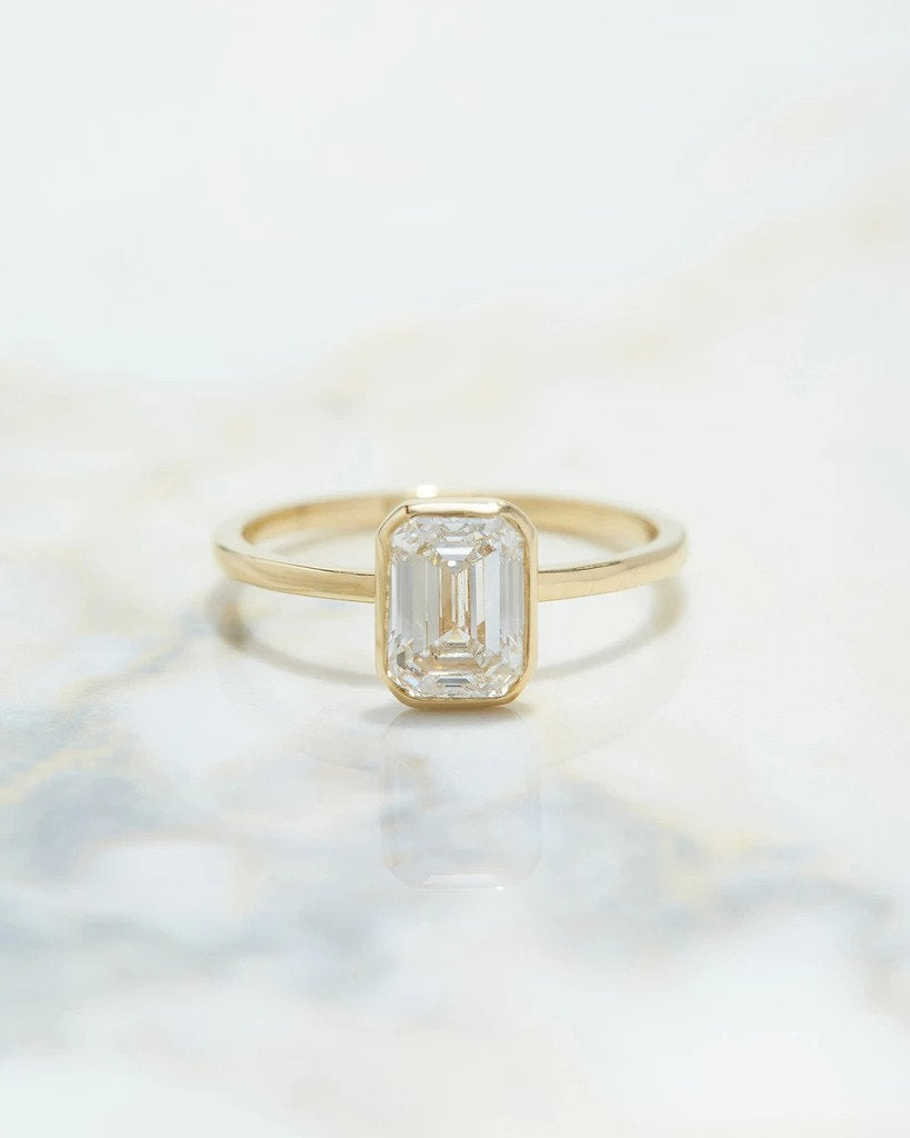 1.32ct Emerald ring Cut Moissanite 14k Solid Yellow Gold art deco Statement Rose and Choc Ring engagement ring vintage Cluster ring wedding - pramukhimpex
