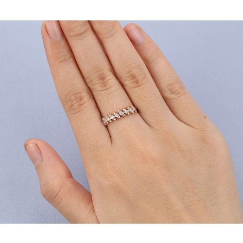 Half eternity band with colorless moissanite Comfort fit band Engagement Band Rings Classic Moissanite Band art Deco Engagement Ring for her - pramukhimpex