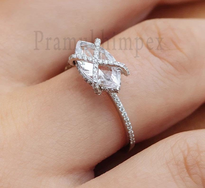 1.5ct Marquise Moissanite engagement ring 14k white gold wedding gift for her eternity vintage simple promise anniversary ring art deco ring - pramukhimpex