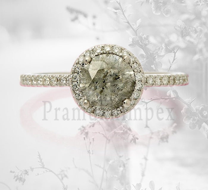0.94ct Round-Brilliant Salt and Pepper Diamond ring moissanite Engagement Rings weeding dainity eternity band promise ring anniversary gift - pramukhimpex