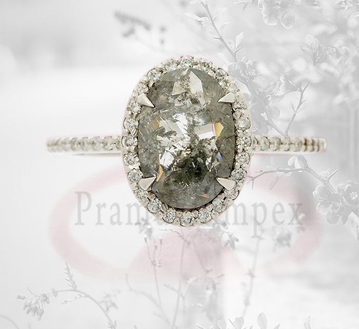 1.59 ct Oval Salt and Pepper Diamond Engagement Ring 14k White Gold Oval Grey Diamond Ring weeding promise ring  anniversary gift for her - pramukhimpex